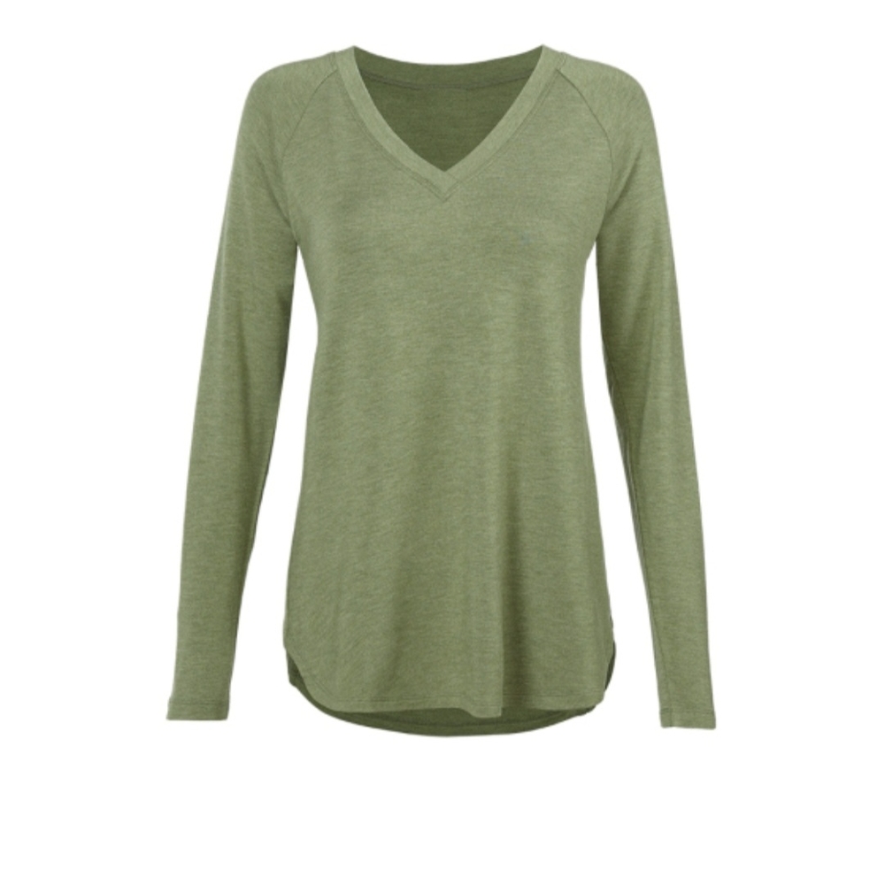 Olive Green V-Neck Long Sleeve Top